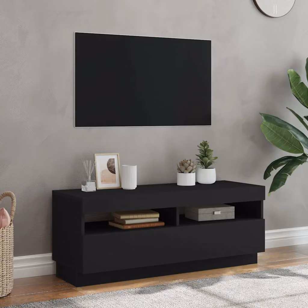 vidaXL Mobile Porta TV Moderno con Luci LED Integrate Nero L: 100 cm, P: 35 cm, H: 40 cm