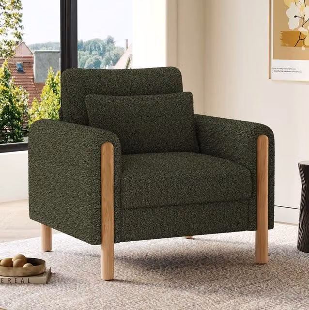 Poltrona relax 87x83x88,5 cm verde, 1 posto, tessuto peluche, struttura in legno