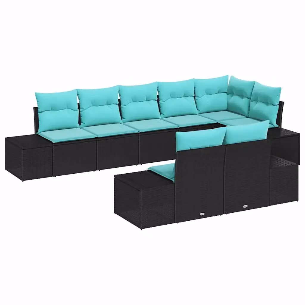 Set Divano da Giardino 8 pz vidaXL Nero e Turchese con Cuscini in Schiuma e Struttura in Metallo e Rattan a Forma a U – 2