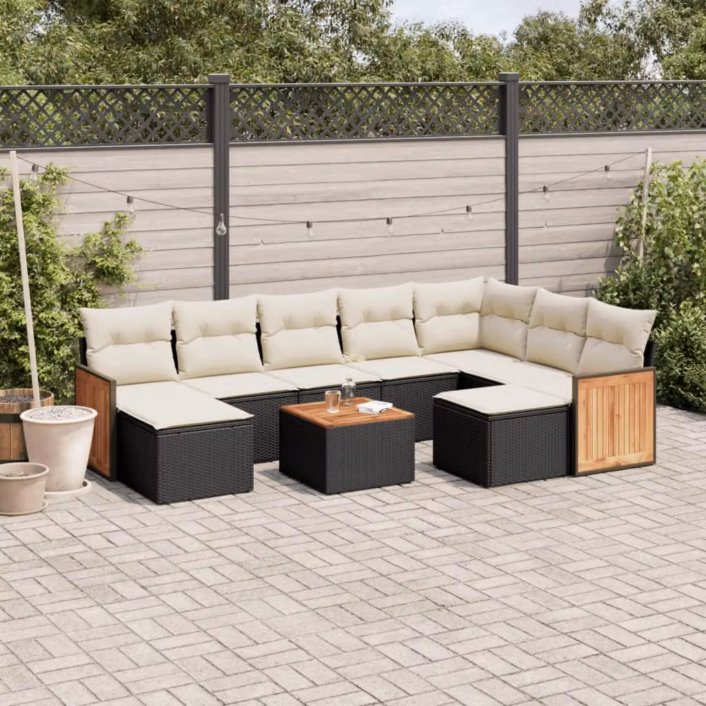 vidaXL Set Divani da Giardino 10 Pezzi a Forma di U con Cuscini, Polyrattan e Acciaio Verniciato, Nero e Bianco – 1
