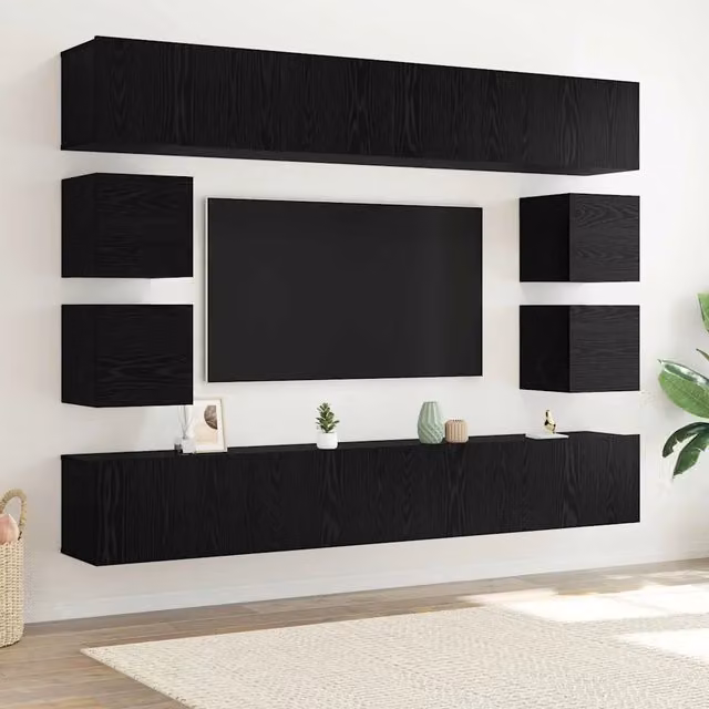 Set mobile TV moderno vidaXL in legno ingegnerizzato 8 pezzi, colore rovere e nero