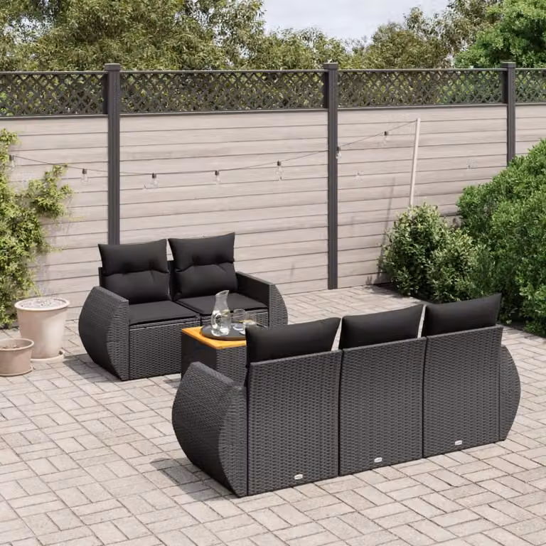 Maison Exclusive - Set Divano da Giardino 6 pz con Cuscini Nero in Polyrattan