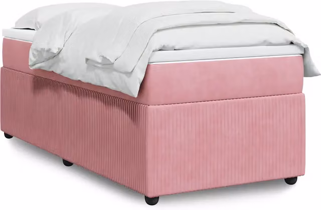 Letto con Giroletto a Molle e Materasso Ibrido vidaXL in Velluto Rosa e Bianco L/P: 90 x 190 cm