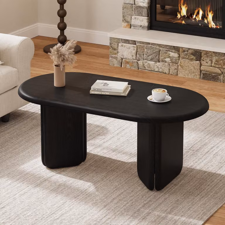 Tavolino da divano STILVORA in MDF nero, tavolino ovale per il soggiorno, tavolino con capacità di carico di 40 kg, tavolino da caffè con gambe decorative