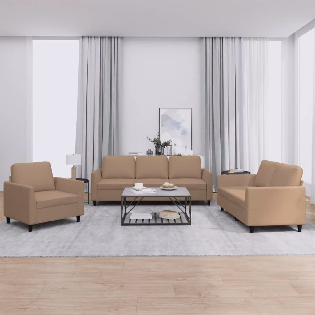Set di divani 3 pezzi vidaXL in similpelle beige e marrone con cuscini per soggiorno in stile moderno – 1