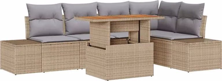 Set Divano da Giardino 6 pcs Beige Poly Rattan