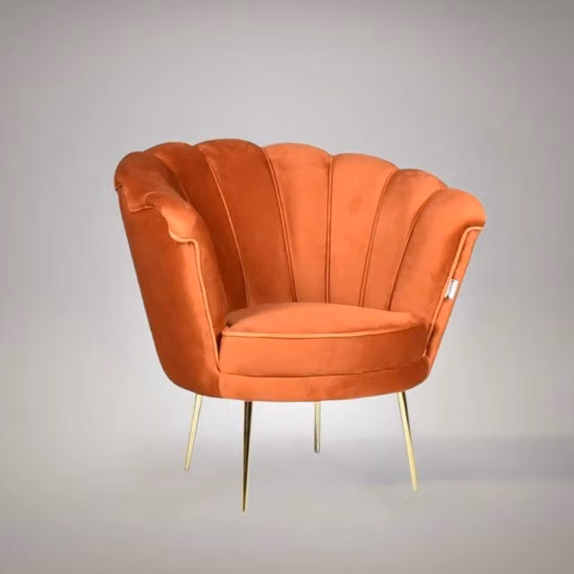 Poltrona a conchiglia Orel in velluto colore arancio