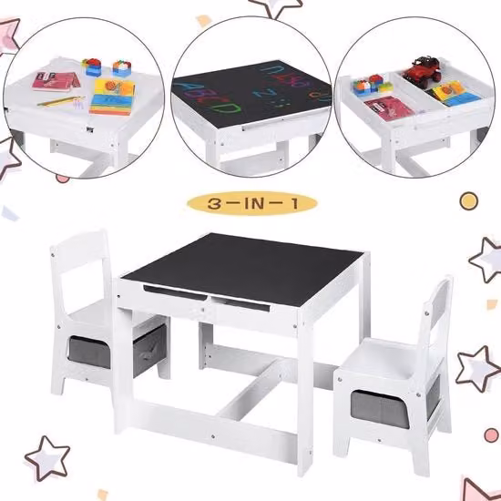 Casa Bambini Tavolo per Bambini e 2 Sedie con Ripiano - Tavolo di Gioco / Ufficio per Bambini / Mobili per Bambini - per Bambini in Età Prescolare, Scuola dell'Infanzia e Bambini - MDF - Bianco Modello: Dimensioni: Peso: Materiali: MDF Colore: Bianco