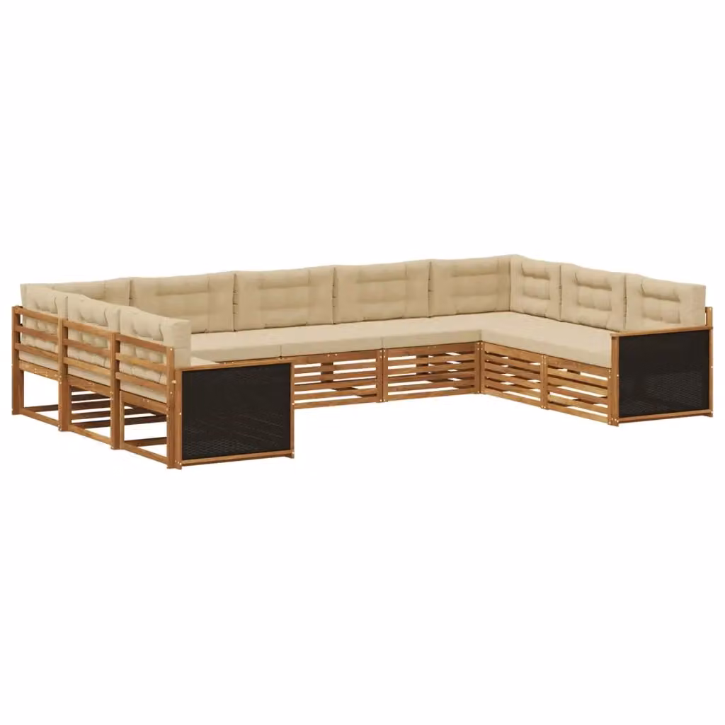 Set di divani da esterno a L vidaXL in legno di acacia trattato, colore beige, 9 pezzi con cuscini inclusi – 2
