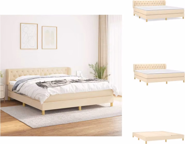 vidaXL Letto a molle con materasso crema 160x200 cm in tessuto - Letti e strutture letto