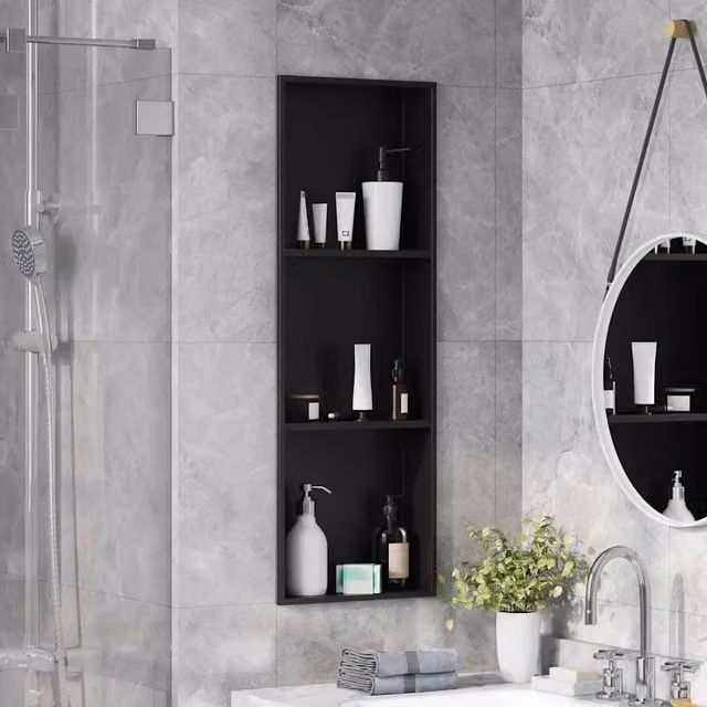 Nicchia per doccia vidaXL in acciaio inox nero L 92 cm x P 32 cm x H 10 cm – 1