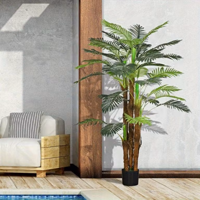 Pianta artificiale – Palma artificiale di grandi dimensioni, palma decorativa, pianta tropicale artificiale, altezza 160 cm, vaso in metallo