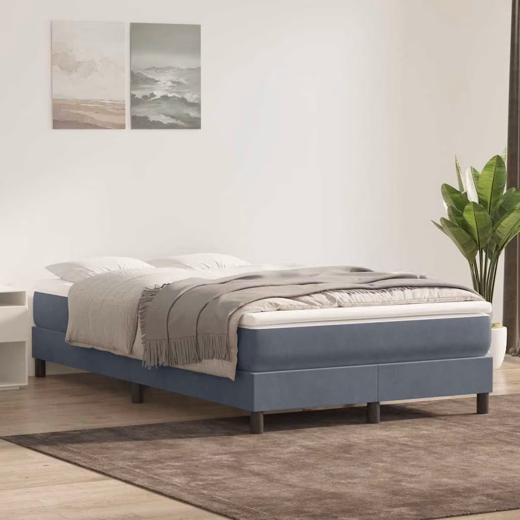 Letto a molle vidaXL in velluto grigio scuro con doghe in legno, L/P/H: 123 x 223 x 25 cm