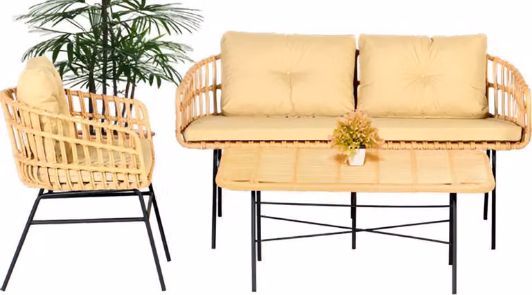 3tlg Garten Möbel Set Sofagarnitur Tisch Sessel Veranda Sitzgruppen Esstisch