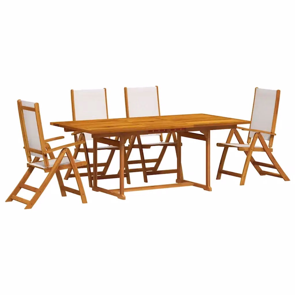 vidaXL Set Pranzo da Giardino 5pz in Legno di Acacia e Textilene, Colore Marrone e Grigio – 2