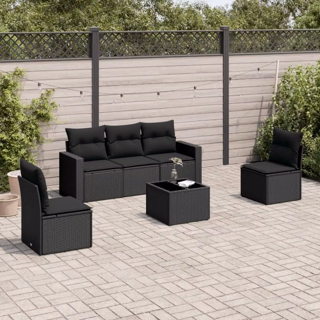Maison Exclusive - Set Divano da Giardino 6 pz con Cuscini Nero in Polyrattan