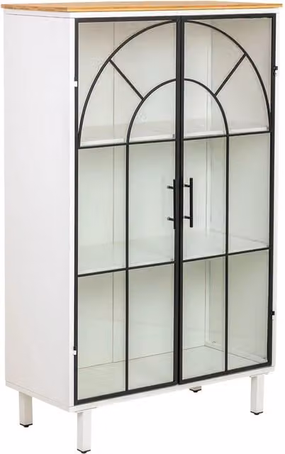 Vetrina in metallo, legno e vetro, 2 ante, bianco, 80x35x130,5h cm