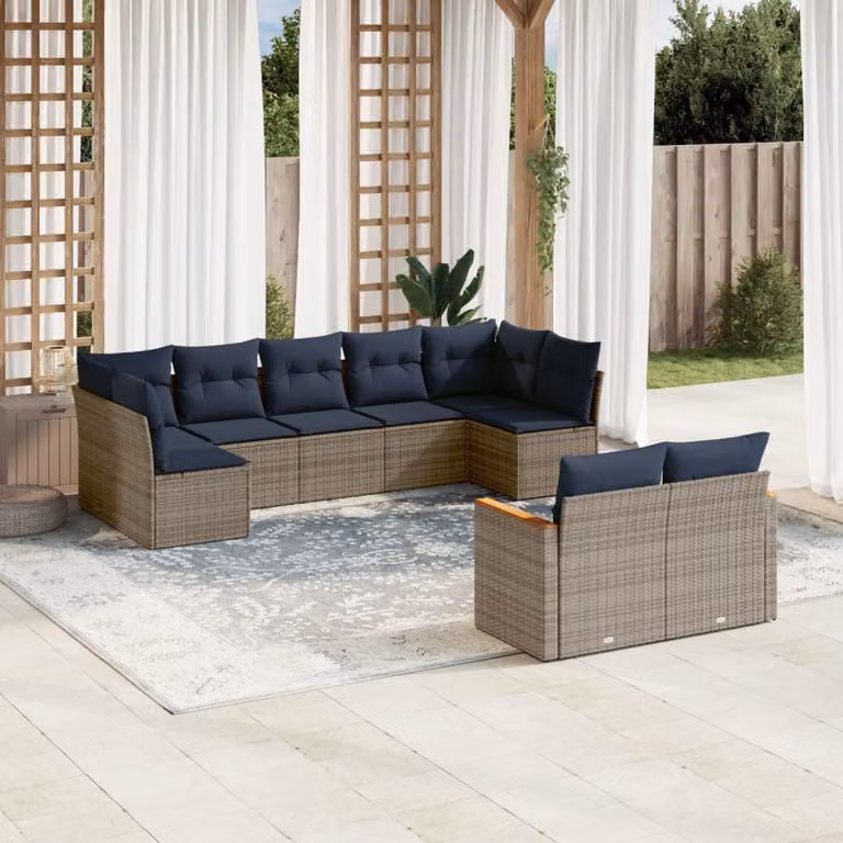 Set di divani da giardino vidaXL in polyrattan grigio con cuscini, design moderno a forma di L per esterno