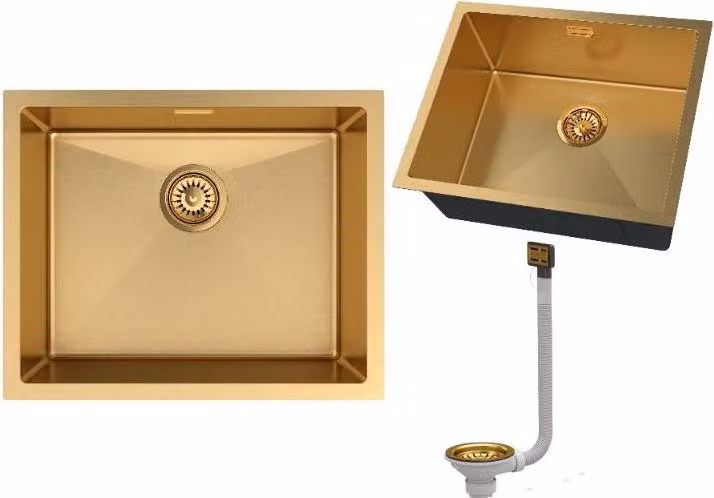 Granitan - Lavello acciaio inox - Lavandino 53,8x43,8 cm - Lavello cucina oro - con sifone - SILVO54