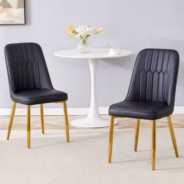 Sedia da pranzo OKWISH in pelle PU con schienale ergonomico e gambe in metallo dorato, nero e oro