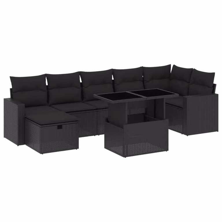 Set Divani da Giardino con Cuscini 8 pz Nero in Polyrattan