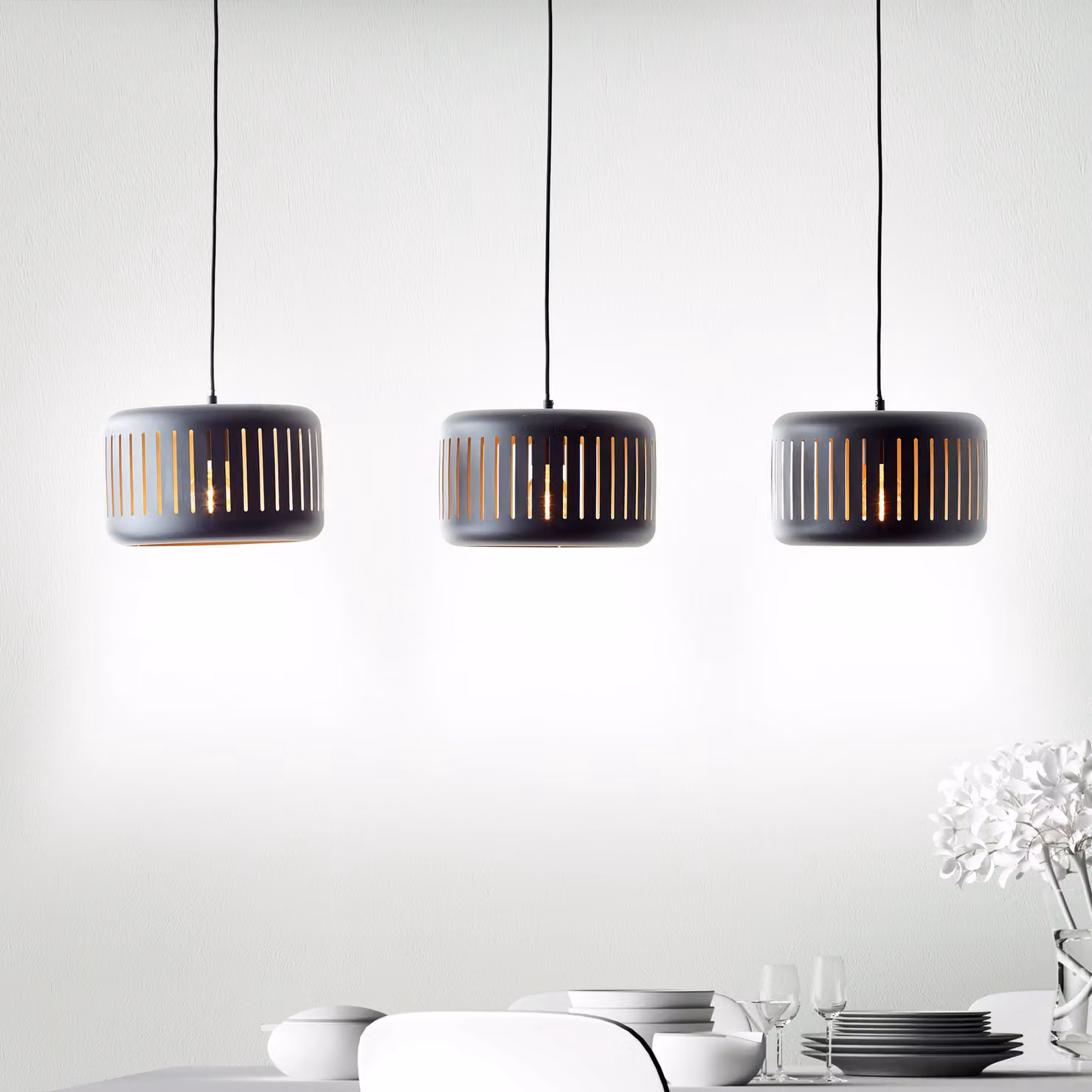 BRILLIANT Lampada a sospensione nera TYAS | 120 x 110 x 27 cm | 3 x E27 max. 60 W | Metallo | Dettagli dorati