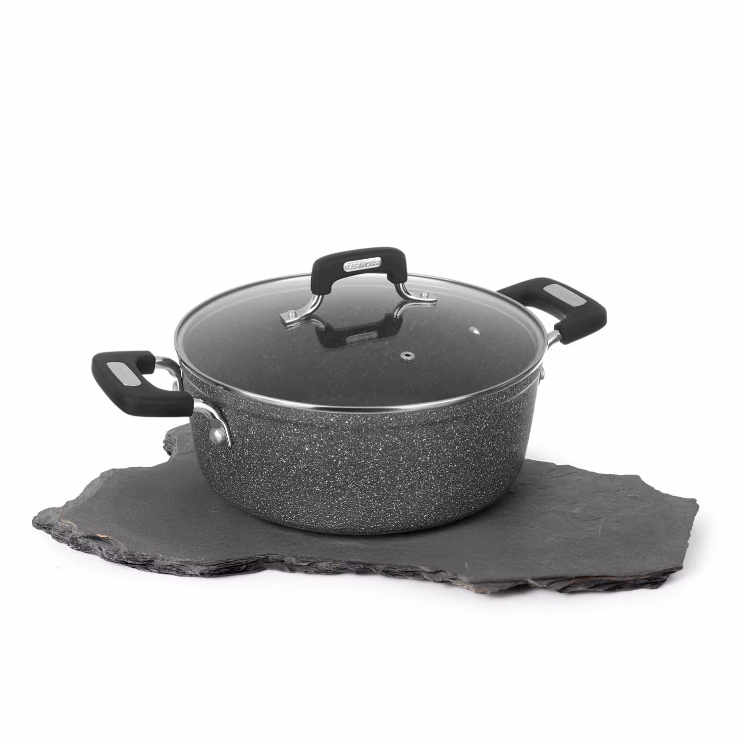 Casseruola Kasanova New Petra Dark con coperchio in vetro, antiaderente, colore grigio, diametro 26 cm – 2