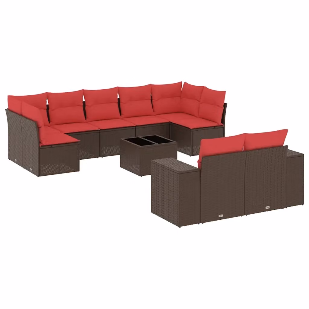 Set di divani da giardino a forma di U vidaXL in polyrattan marrone con cuscini e tavolino da esterno – 2