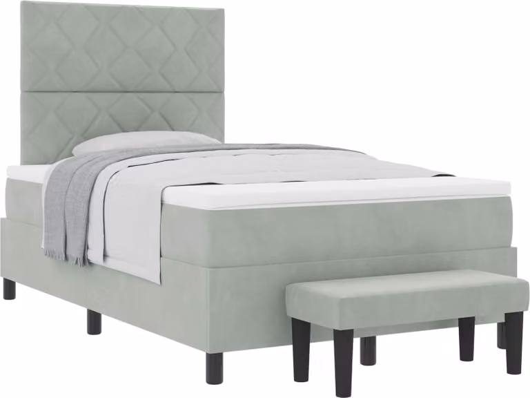 Letto a molle con materasso grigio chiaro 120 x 190 cm in velluto