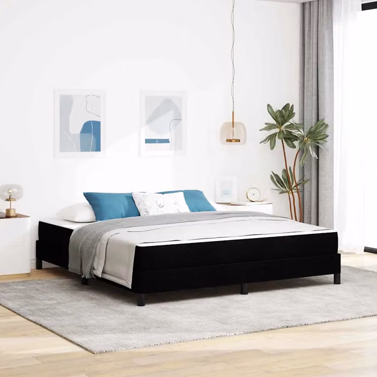 Letto a molle con materasso vidaXL Nero in tessuto e legno L/P: 180 x 200 cm