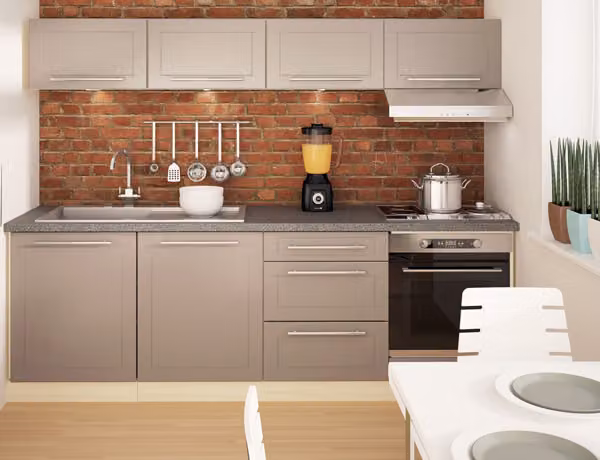 Cucina singola "Kvantum" 220 cm con frontali in rovere artigianale MDF beige opaco