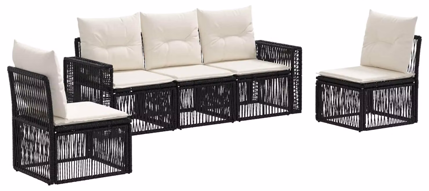 Set da giardino composto da 5 pezzi, in rattan sintetico nero e crema