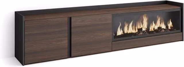 Mobile TV Soggiorno, 212x50x35 cm, Per TV fino a 80", Camino elettrico XXL, Rovere scuro e Nero