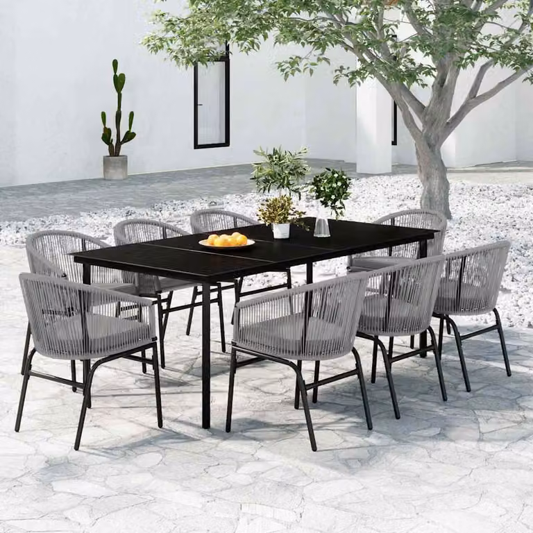 Set Mobili da Giardino da Pranzo vidaXL in Acciaio Antracite con Piano in Vetro, 9 Pezzi