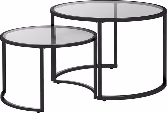 TAVOLINO da caffè set 2 pezzi Ø70/54 cm vetro temperato nero