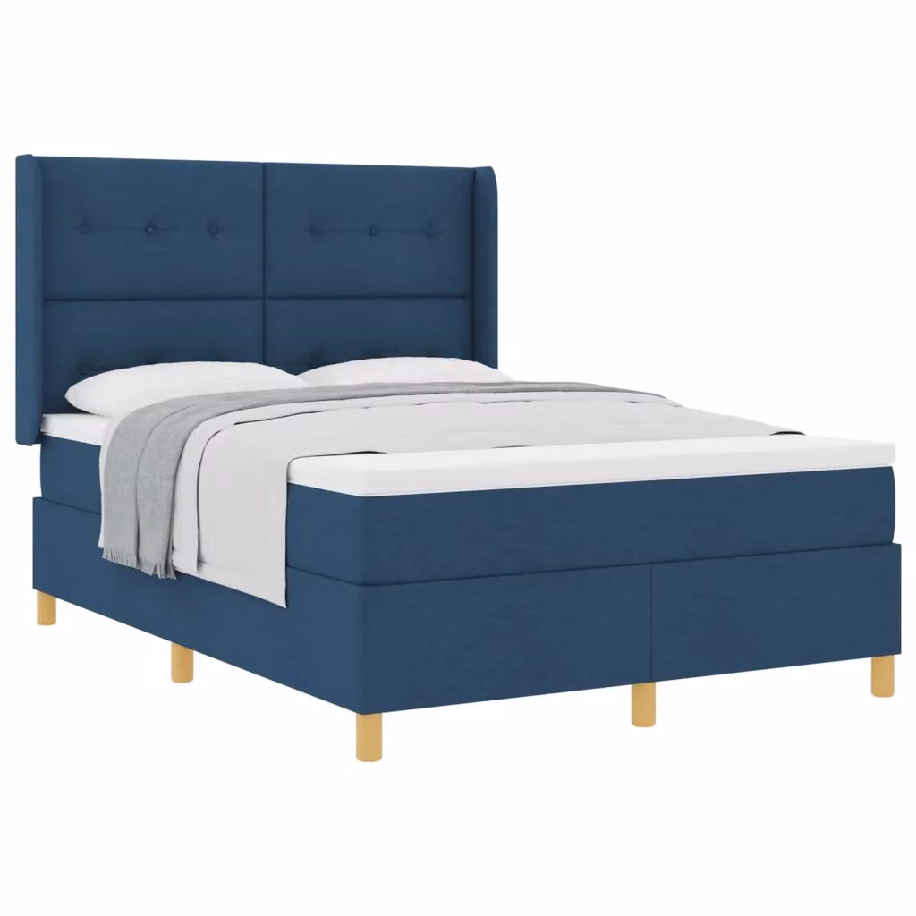 Letto a molle con testiera vidaXL in tessuto blu e dettagli oro, L 140 x P 190 cm – 2