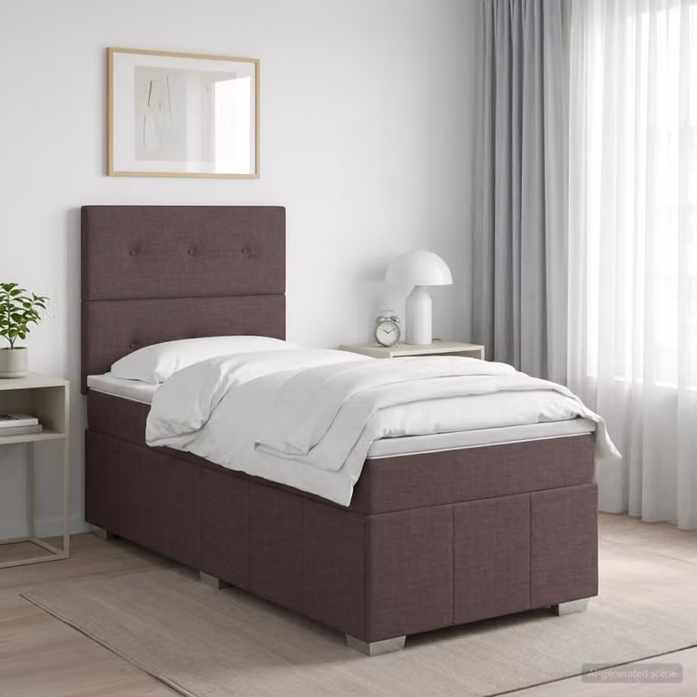 vidaXL Letto box spring con materasso a molle insacchettate in tessuto Marrone e Bianco L/P: 100 x 200 cm