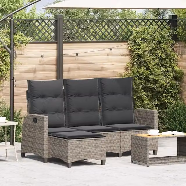 Divano Giardino Reclinabile a L con Cuscini Grigio Polyrattan 4108240