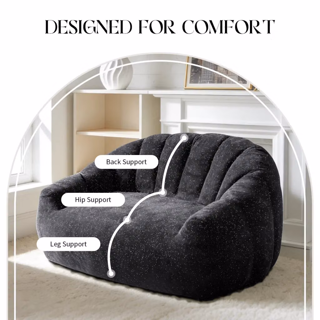 Poltrona pouf OKWISH con design a zampa d'orso in tessuto nero per soggiorno e camera da letto – 2