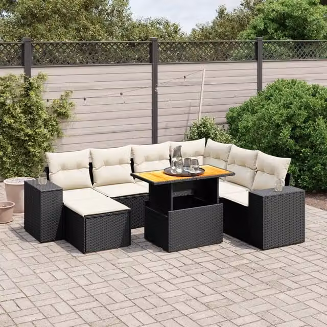 Set Divani da Giardino con Cuscini 8 pz Nero in Polyrattan 3275940