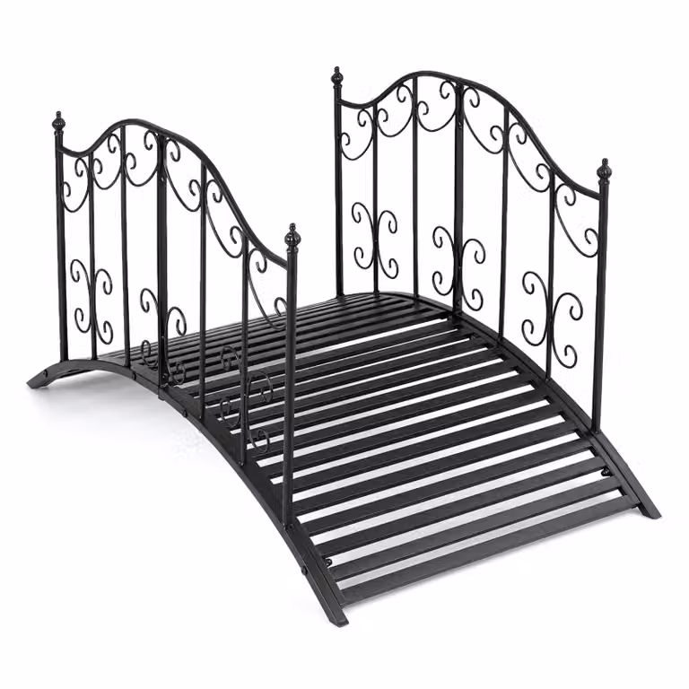 COSTWAY - Ponte da giardino in metallo, 118 cm, adatto per laghetti con portata massima di 150 kg, ponte con ringhiere decorative, aspetto antico, stabile e resistente agli agenti atmosferici