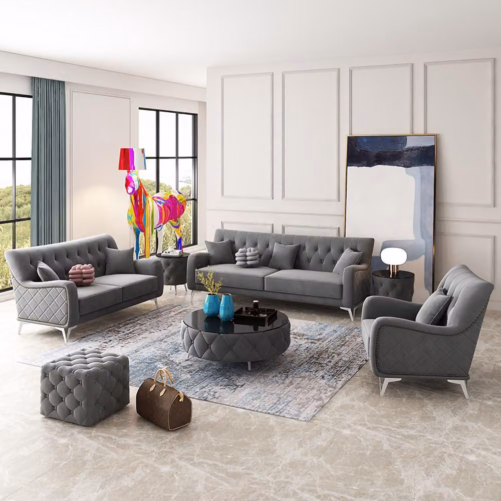 Sofagarnitur 7tlg. Set Sofa Sitzer Couchtisch Couch Modern Sofas Samtsofa