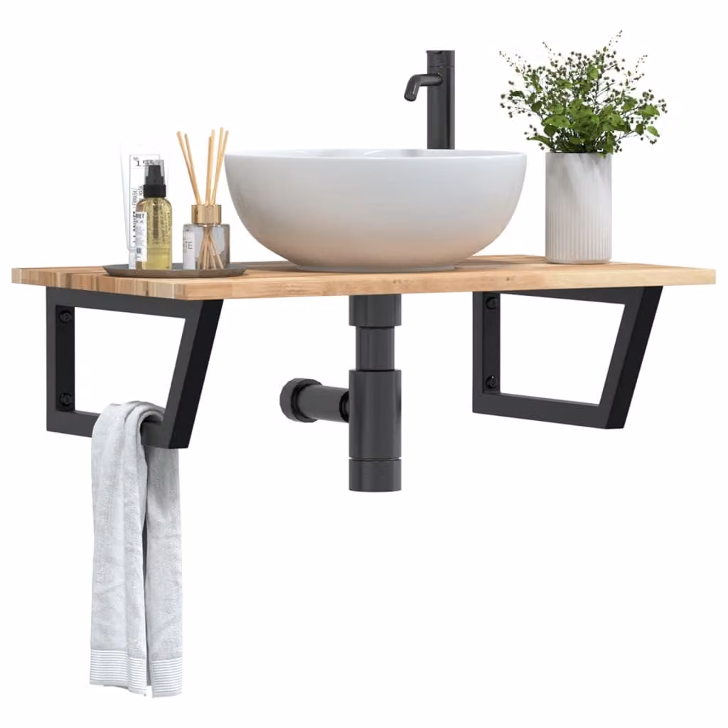 vidaXL Ripiano da parete per lavabo in legno di acacia e metallo nero e marrone
