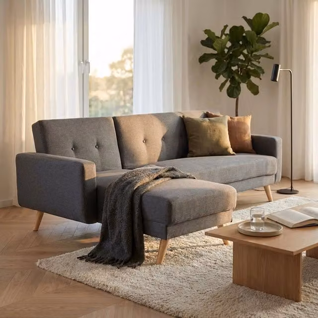 Divano Letto con penisola in Tessuto cm 176x84x84 - JAMES
