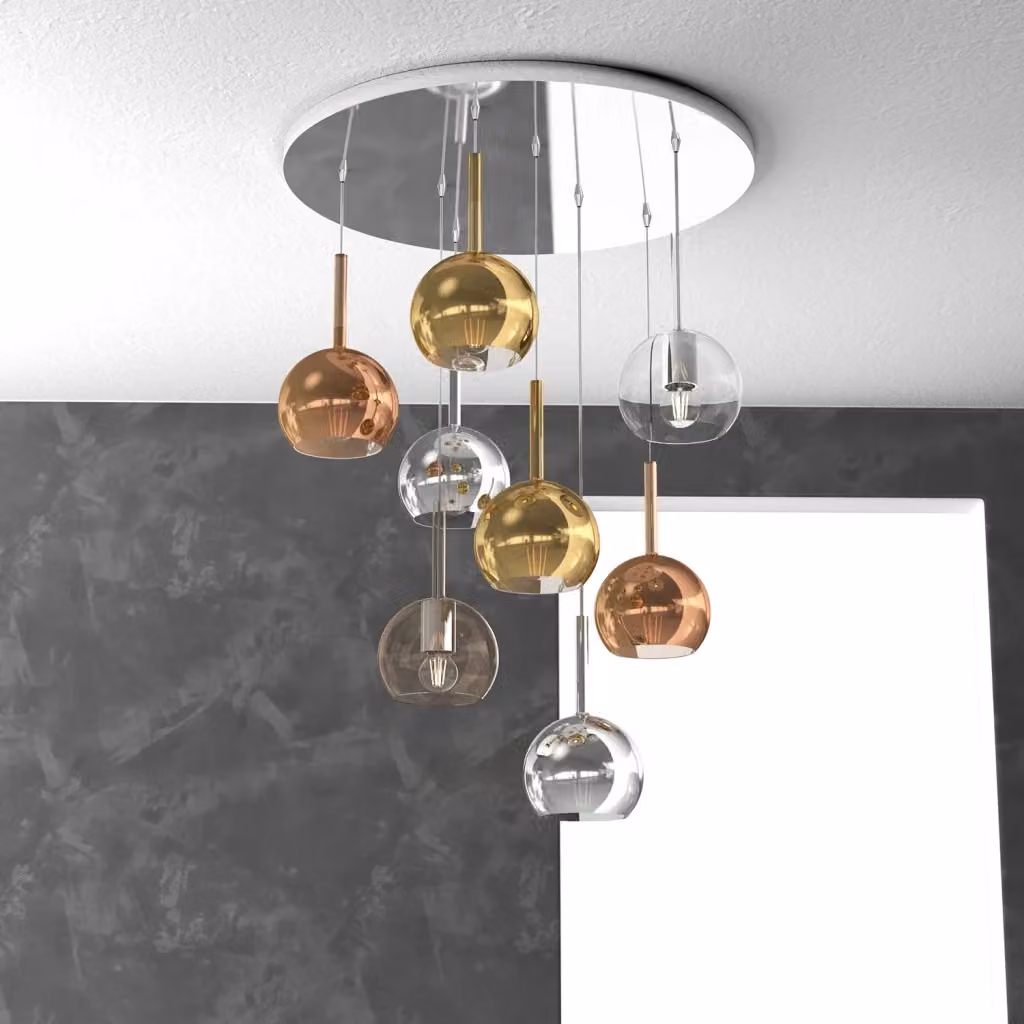 Lampadario Sospeso Contemporaneo Top Light in Metallo Cromo e Vetro Multicolor con 8 Luci E27 – 2