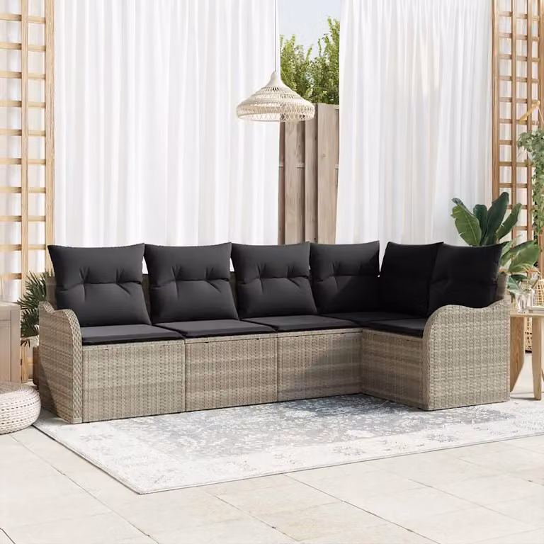 Set Divano da Giardino a L vidaXL 5 pz Grigio con Cuscini e Struttura in Metallo e Polyrattan