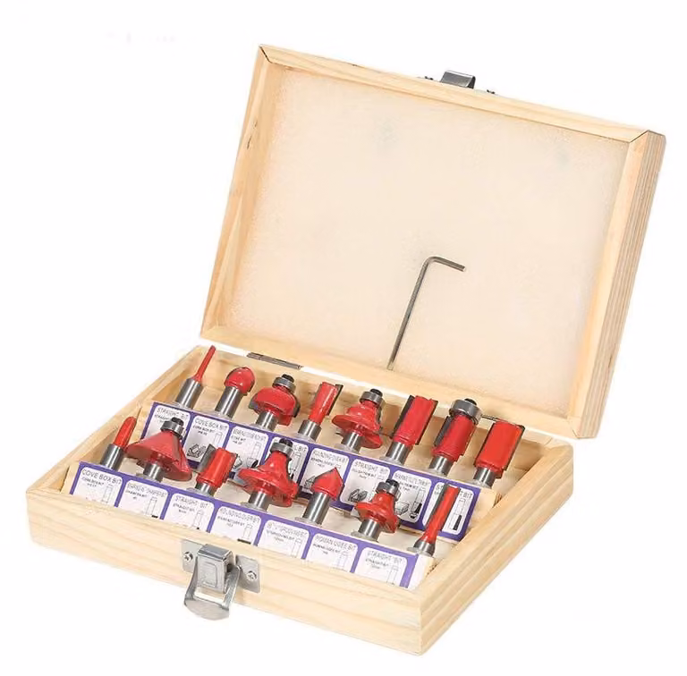 Set di frese da 8 mm - 12 pezzi, con custodia in legno