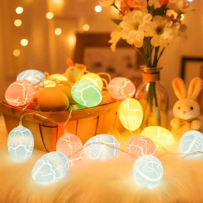 Catena luminosa da 3 metri, con 20 LED, a forma di uova di Pasqua, alimentata a batteria, multicolore