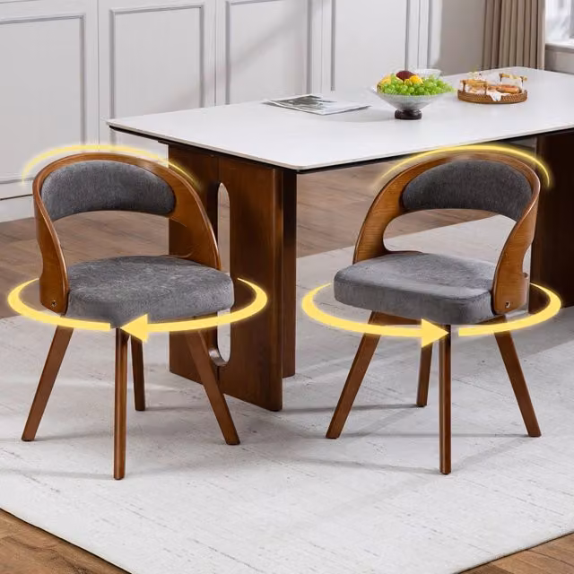 Sedia da pranzo girevole a 360 OKWISH con schienale ergonomico imbottito e gambe in legno di faggio, colore grigio lino, L 44 x P 41 x H 75 cm – 1