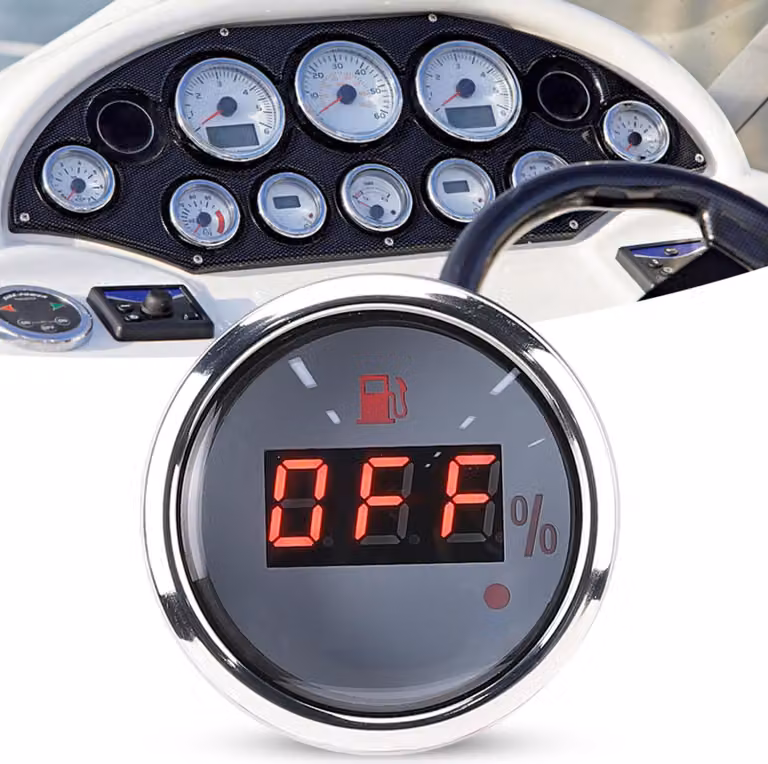 Indicatore livello carburante da 2 pollici, display digitale a LED, allarme rosso intelligente per imbarcazioni, barche, auto, standard europeo, bianco
